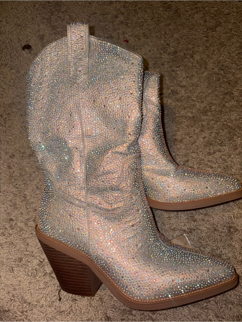Sparkle Crystal Women’s Western Heeled Boot - Silver